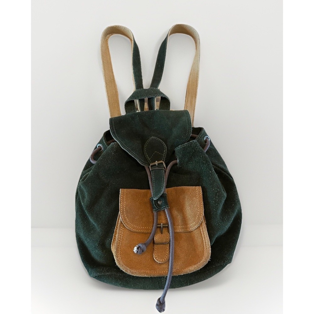 PAUL MARIUS Maroquinerie Backpack‎ Purse Green & Cognac Suede EUC